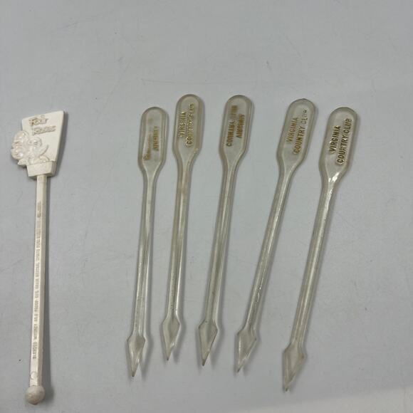 Vintage Lot Cocktail Stirrers Textured Four Roses Virginia Country Club Clear - Picture 8 of 9